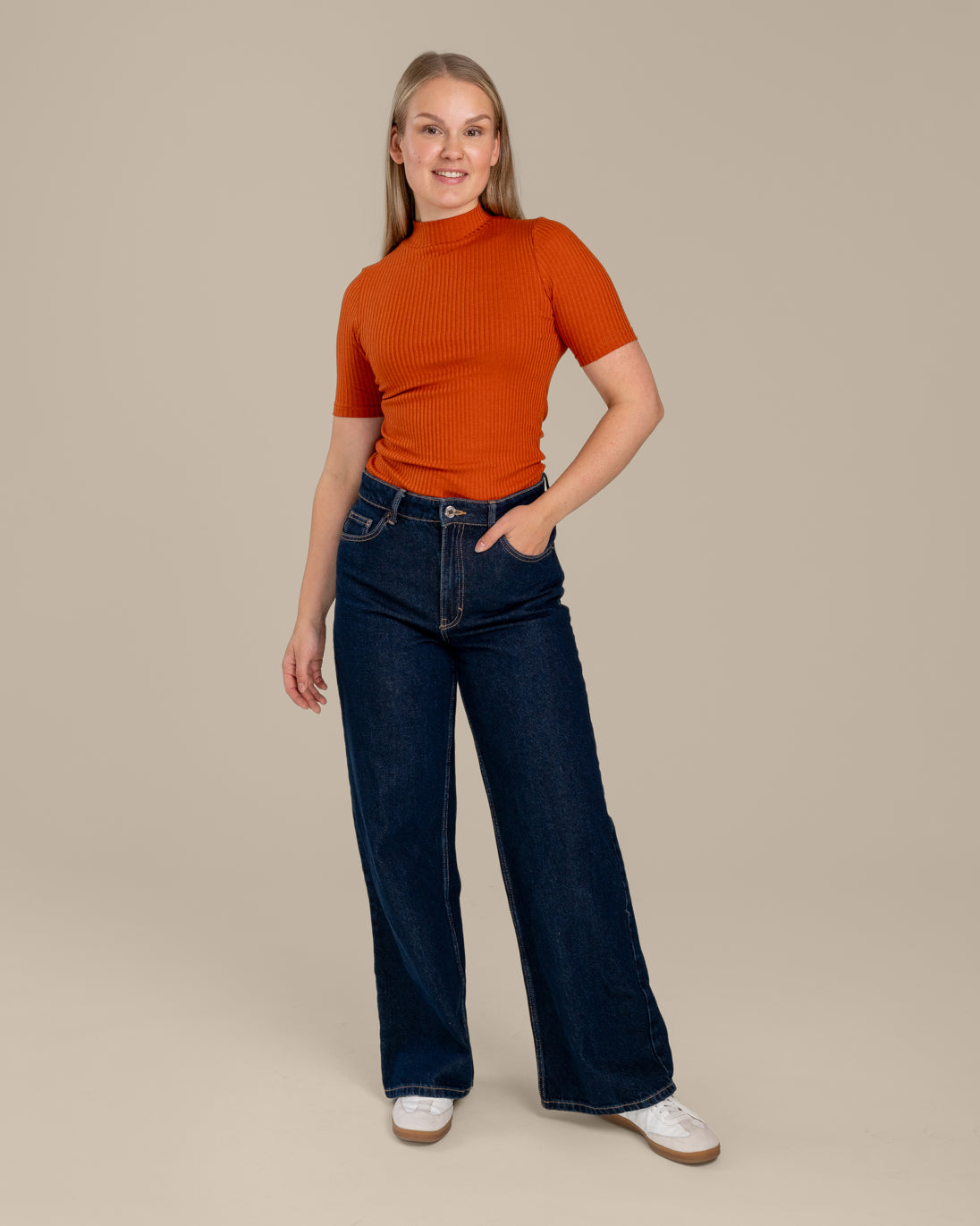 Geripptes T-Shirt, gebranntes Orange