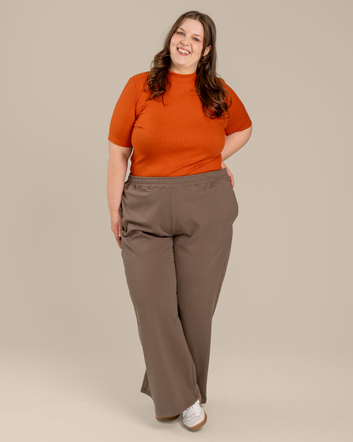 Geripptes T-Shirt, gebranntes Orange