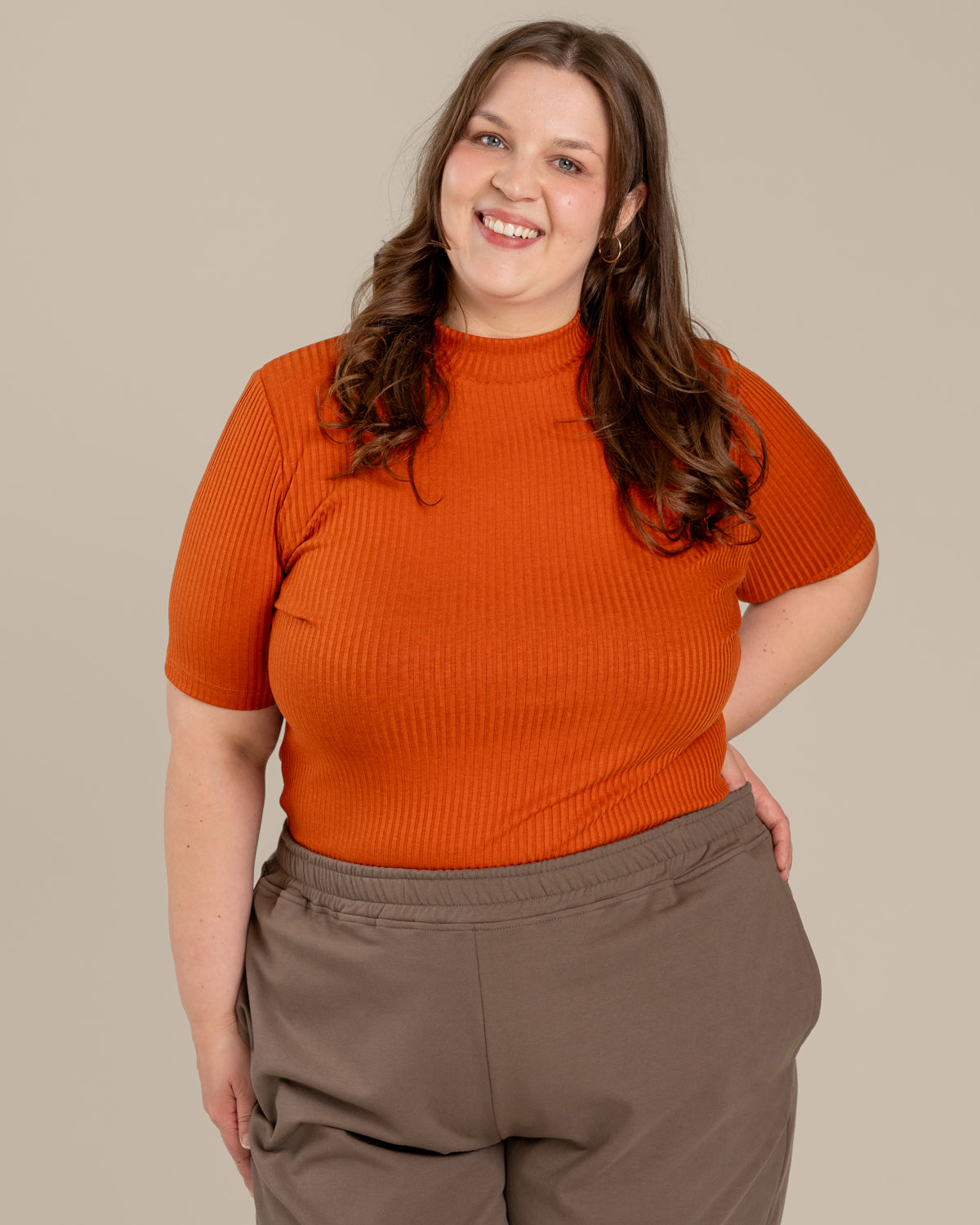 Geripptes T-Shirt, gebranntes Orange