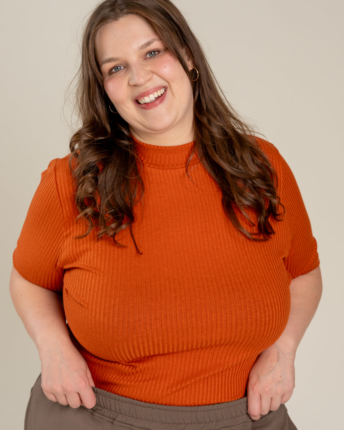 Geripptes T-Shirt, gebranntes Orange
