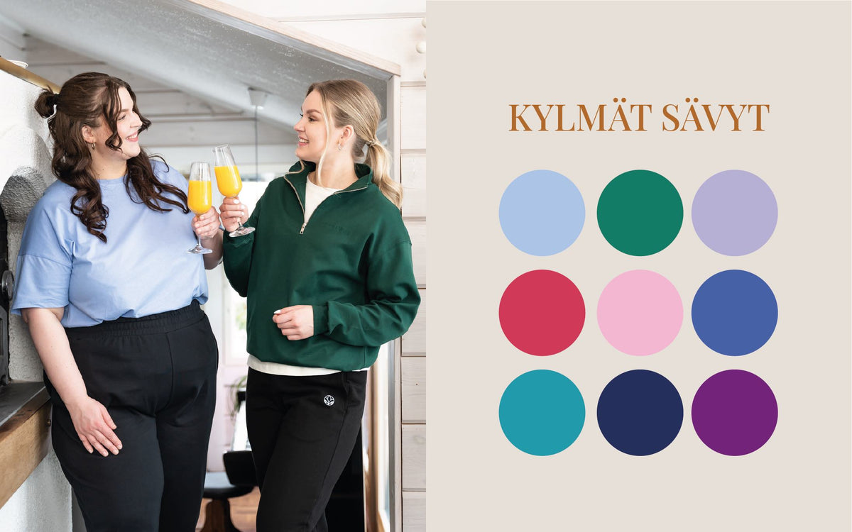 Värianalyysin mukainen väripaletti talvi ja kesä ihmisille.
